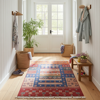 Handwoven Khorjin Oriental rug by Orientmattor, Ziegler/Kazak style, 154x98 cm with intricate traditional patterns.