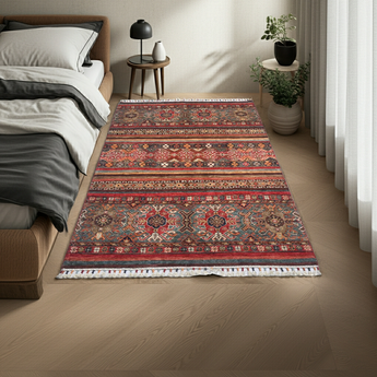 Orientmattor handwoven Khorjin oriental rug, Ziegler/Kazak style, 176 x 124 cm, detailed traditional design on woven textile.