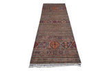 Handwoven Khorjin Oriental rug by Orientmattor, Ziegler/Kazak style, 234x86 cm, detailed geometric patterns.