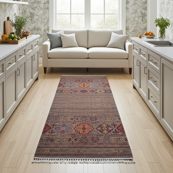 Handwoven Khorjin Oriental rug in Ziegler/Kazak style, 234 x 86 cm, with intricate patterns from Orientmattor.