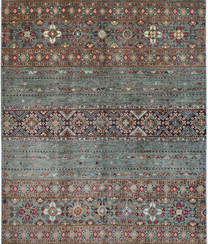 Handwoven Khorjin Oriental rug by Orientmattor, Ziegler/Kazak style, 239 x 176 cm with intricate patterns and rich colors.