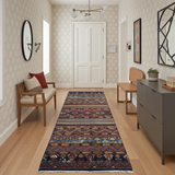 Handwoven Khorjin Oriental rug by Orientmattor, Ziegler/Kazak style, 290x87 cm with intricate geometric patterns