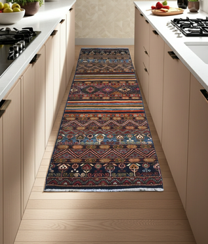 Handknuten Khorjin Oriental rug by Orientmattor, Ziegler/Kazak style, 290x87 cm with intricate patterns and rich colors.
