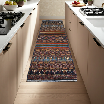 Handknuten Khorjin Oriental rug by Orientmattor, Ziegler/Kazak style, 290x87 cm with intricate patterns and rich colors.