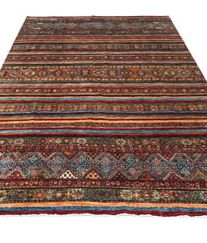Handwoven Khorjin Oriental rug by Orientmattor, Ziegler/Kazak style, 301x246 cm, detailed geometric patterns in warm tones.
