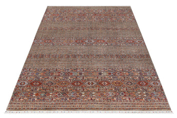 Handwoven Khorjin Oriental rug by Orientmattor, Ziegler/Kazak style, 372x274 cm, detailed geometric patterns and rich colors.