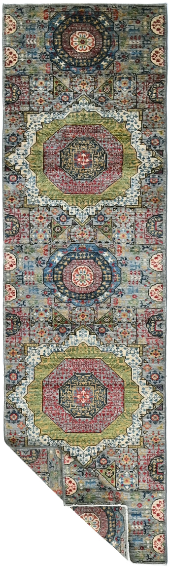 Handknuten Mamlook Oriental rug in Ziegler/Kazak style, 290x82 cm, featuring intricate patterns and warm colors.