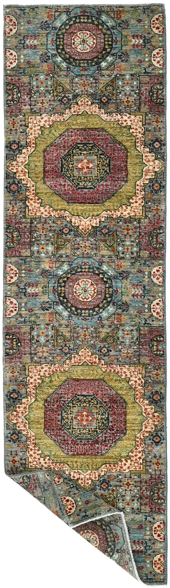 Handwoven Mamlook Oriental rug in Ziegler/Kazak style, 298x80 cm, with intricate patterns, by Orientmattor.