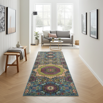 Handknuten Mamlook Oriental rug in Ziegler/Kazak style, 298x80 cm, with intricate geometric patterns from Orientmattor.