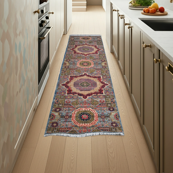 Handwoven Mamlook Oriental Ziegler/Kazak rug by Orientmattor, 309x82 cm, featuring intricate traditional patterns.