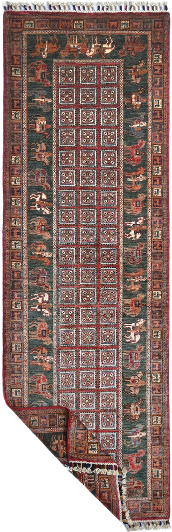 Handwoven Pazarok Oriental rug by Orientmattor, Ziegler/Kazak style, 253x86 cm, featuring intricate patterns and rich colors.