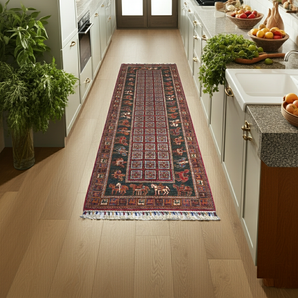Handknuten Pazarok Oriental Ziegler/Kazak rug by Orientmattor, 253 x 86 cm, with intricate traditional patterns.