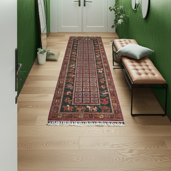 Handknuten Pazarok Oriental Ziegler/Kazak rug by Orientmattor, 253x86 cm, detailed geometric patterns in warm tones.