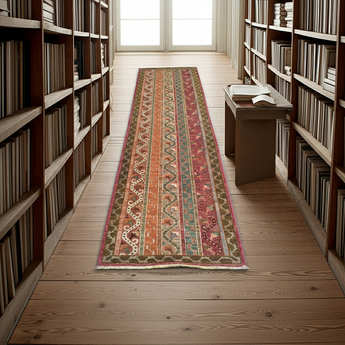 Handwoven Shal Oriental rug by Orientmattor, Ziegler/Kazak style, 286x74 cm with intricate geometric patterns.