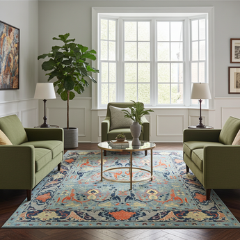 Orientmattor Symphony Oriental handwoven Ziegler/Kazak rug, 306x244 cm with intricate patterns and rich colors.