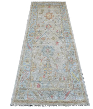 Handwoven Ushak Oriental rug, 234x84 cm, Ziegler/Kazak style by Orientmattor, detailed woven pattern in natural tones.