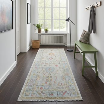 Handwoven Ushak Oriental rug by Orientmattor, Ziegler/Kazak style, 234 x 84 cm with intricate patterns and rich colors.