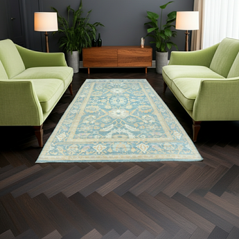 Handwoven Ushak Oriental rug by Orientmattor, Ziegler/Kazak style, 374x274 cm, intricate traditional design.