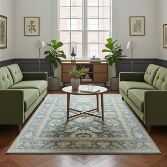 Handwoven Ushak Oriental rug by Orientmattor, Ziegler/Kazak style, 374 x 274 cm with intricate traditional patterns.