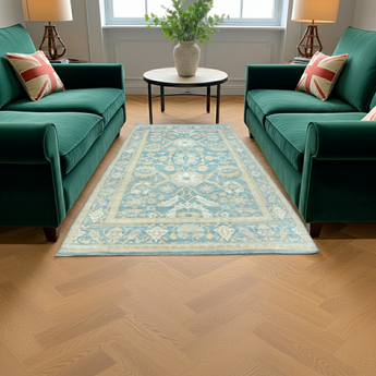 Handwoven Ushak Oriental rug by Orientmattor, Ziegler/Kazak style, 374 x 274 cm with intricate patterns and rich colors.