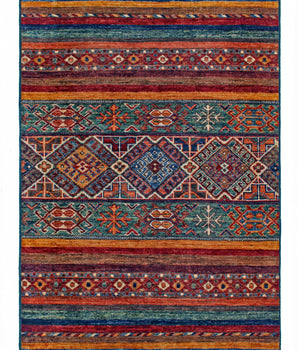Orientmattor Khorjin 64862 Ziegler/Kazak rug with intricate geometric patterns and rich colors, detailed close-up of woven textile.