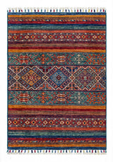 Orientmattor Khorjin 64862 Ziegler/Kazak rug with intricate geometric patterns and rich colors, detailed close-up of woven textile.