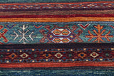 Orientmattor Khorjin 64862 Ziegler/Kazak rug featuring intricate geometric patterns and vibrant colors on a woven textile.