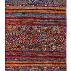 Traditional Khorjin Ziegler/Kazak rug by Orientmattor, featuring intricate geometric patterns in rich earthy tones.
