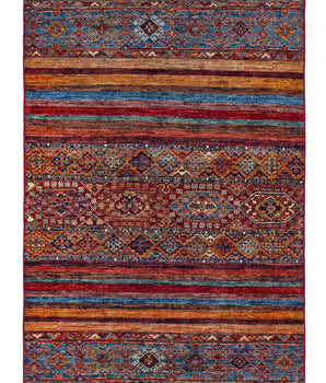 Traditional Khorjin Ziegler/Kazak rug by Orientmattor, featuring intricate geometric patterns in rich earthy tones.