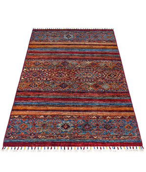 Khorjin 64865 Ziegler/Kazak rug by Orientmattor featuring intricate geometric patterns and rich earthy tones.