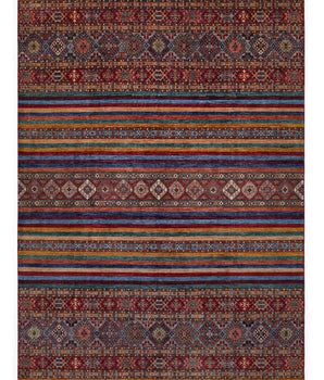 Colorful Ziegler/Kazak Khorjin 64873 rug by Orientmattor with intricate geometric patterns and vibrant traditional design.