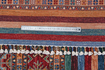 Khorjin 64873 Ziegler/Kazak rug by Orientmattor featuring intricate geometric patterns and rich earthy tones.