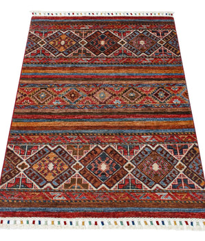 Khorjin 65008 Ziegler/Kazak rug by Orientmattor, detailed woven pattern in warm colors, traditional tribal textile design